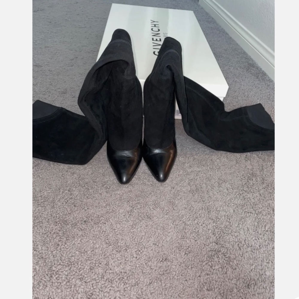 GIVENCHY Suede and Leather Over the knee Boots with Cone Enamel Heel Size 8.5 - Picture 2 of 11